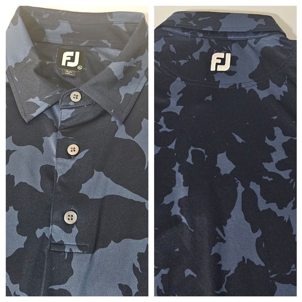 FootJoy FJ Performance Golf‎ Polo Shirt Floral Blue/Black Stretch XL